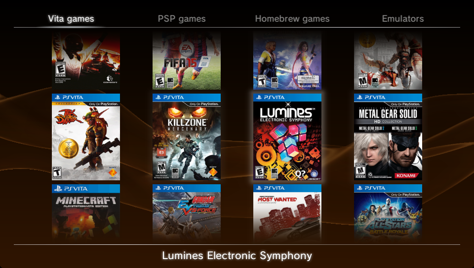 Real lumaXMB Vita game grid with loaded artwork.