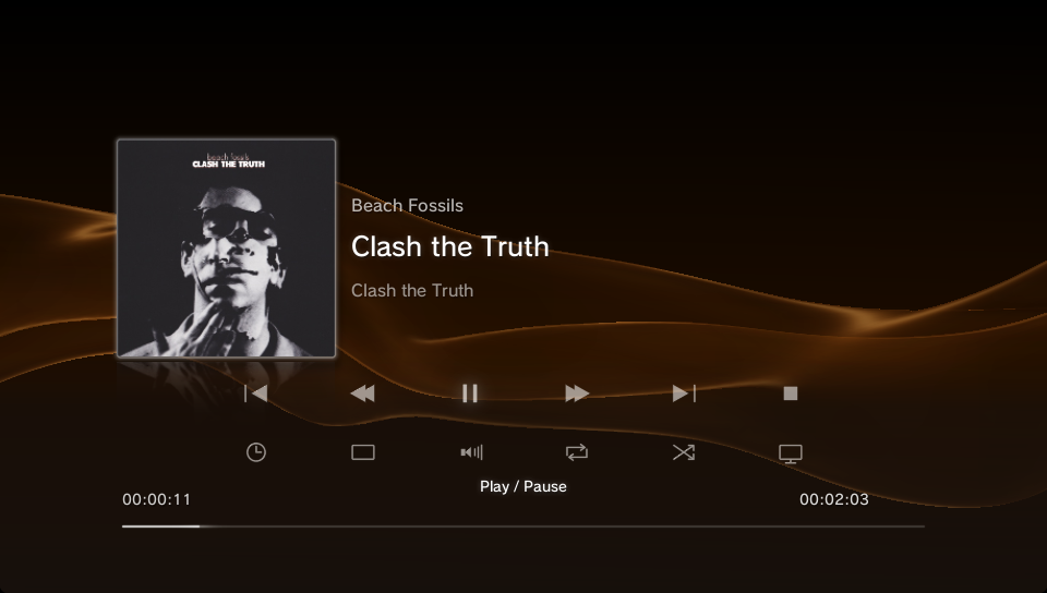 Real lumaXMB Now Playing screen with album art and playback controls.